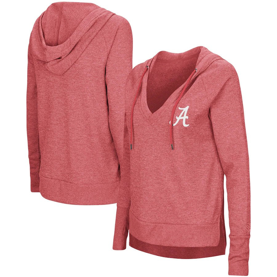 Alabama Crimson Tide Colosseum Women's Never Doubt V-Neck Hooded Thermal T-Shirt - Crimson - AtlanticCoastSports